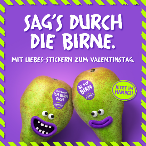 Xenia® Birne feiert Valentinstag im Handel mit romantischen Sprüche